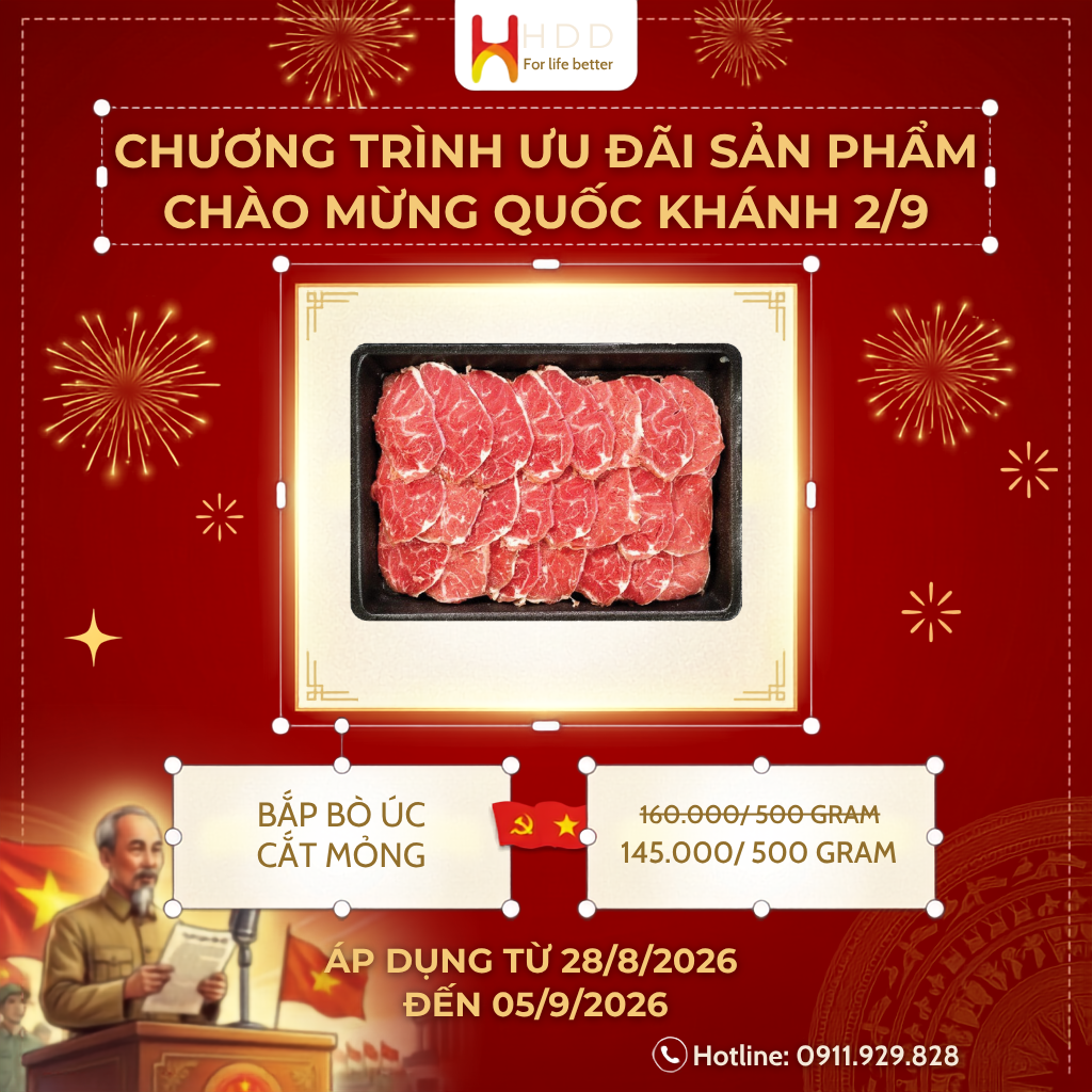 Bắp bò Úc cắt mỏng khuyến mãi mừng đại lễ 2/9