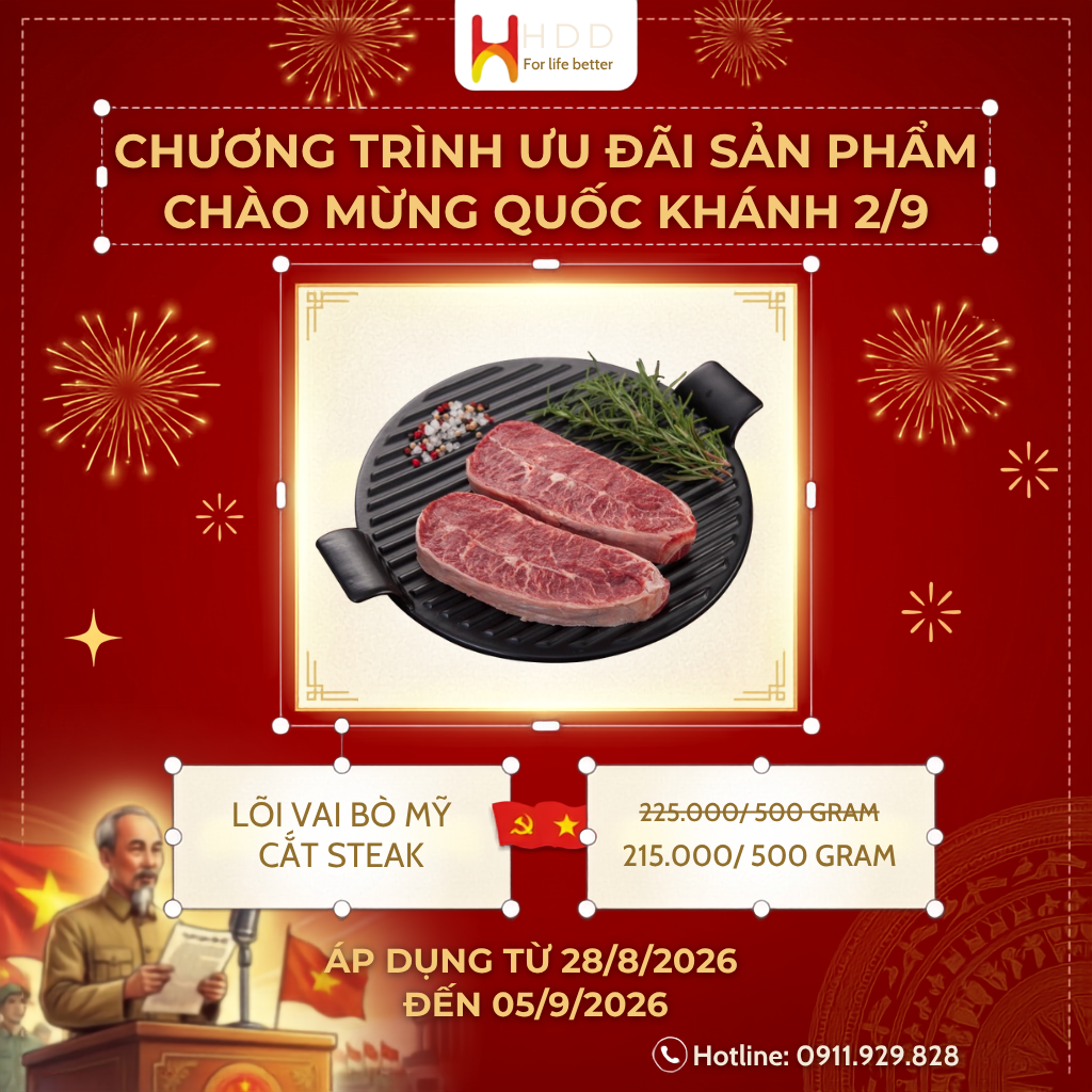 Lõi vai bò Mỹ cắt Steak giá tốt dịp 2/9