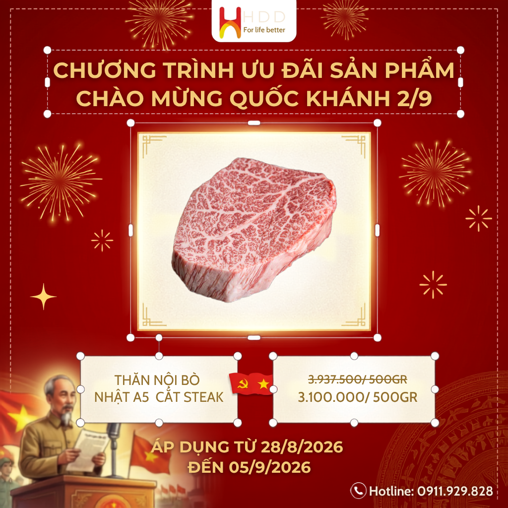 Thăn nội bò Nhật A5 cắt Steak giảm giá lớn 2/9