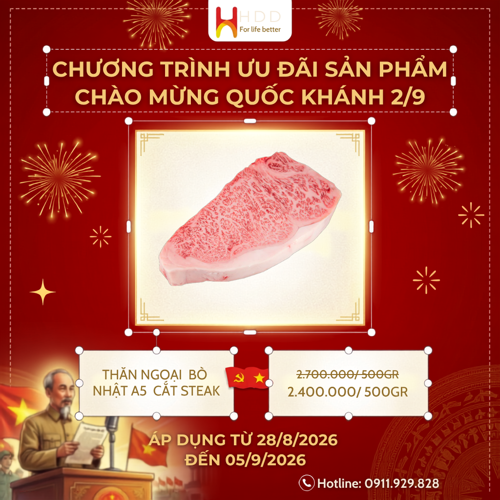 Thăn ngoại bò Nhật A5 cắt Steak giá ưu đãi Quốc Khánh