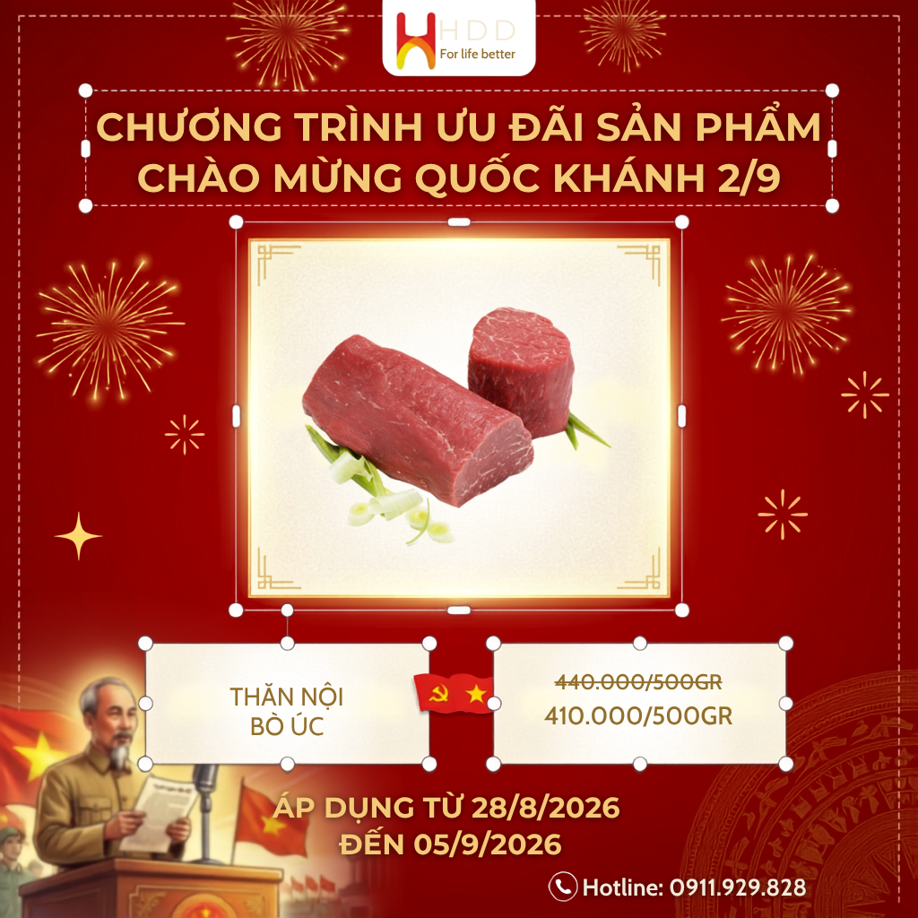 Thăn nội bò Úc giảm giá sâu mừng Tết Độc Lập