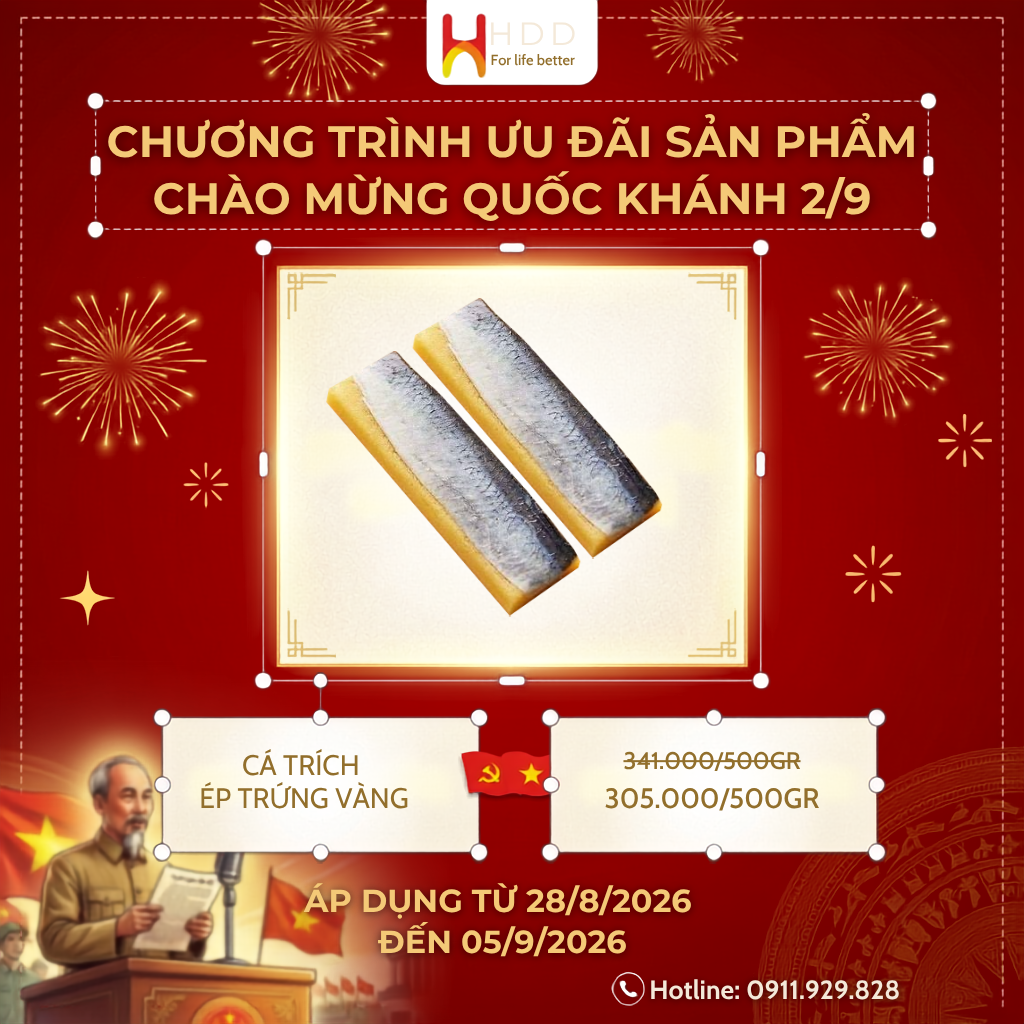 Cá trích ép trứng vàng khuyến mãi mừng Quốc Khánh 2/9